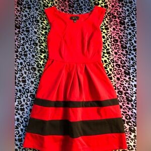 Red color block dress